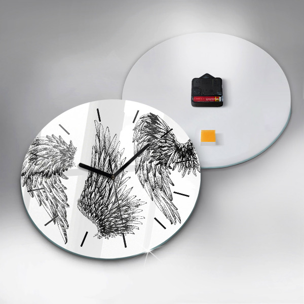 Round glass clock Angel wings