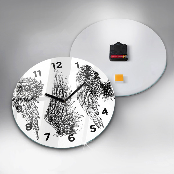 Round glass clock Angel wings