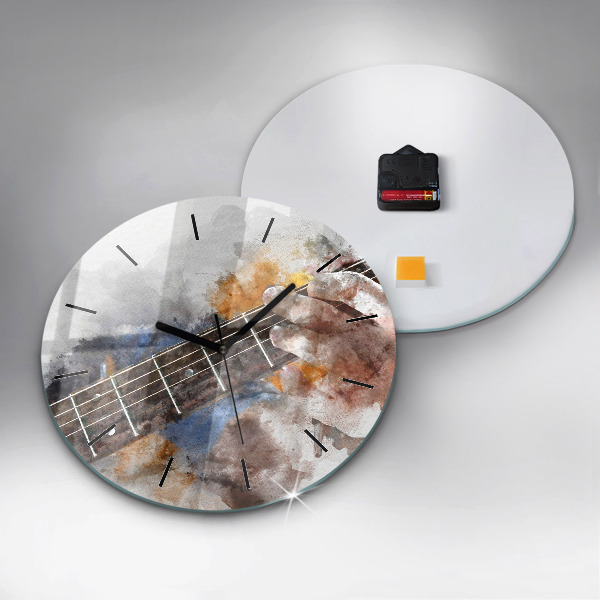 Round glass clock Guitar Graphics