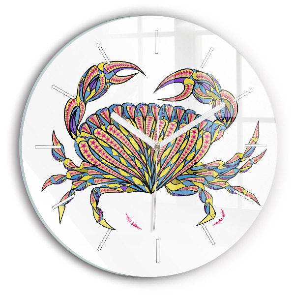 Round glass clock Ethnic crab