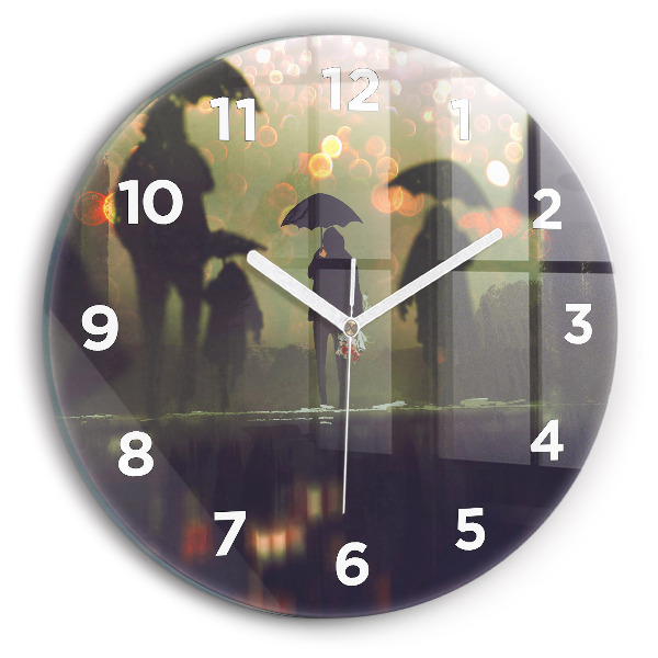 Round glass clock People with umbrellas