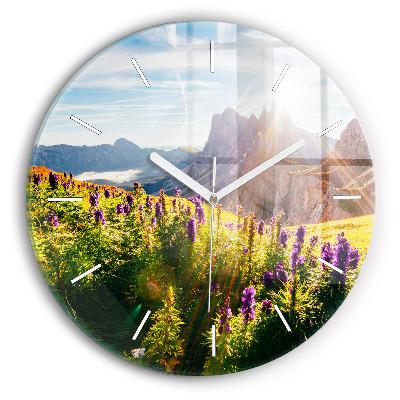 Round glass clock Lavender Meadow