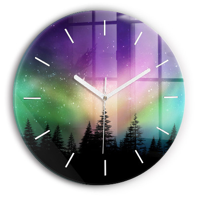 Round glass clock Northern lights