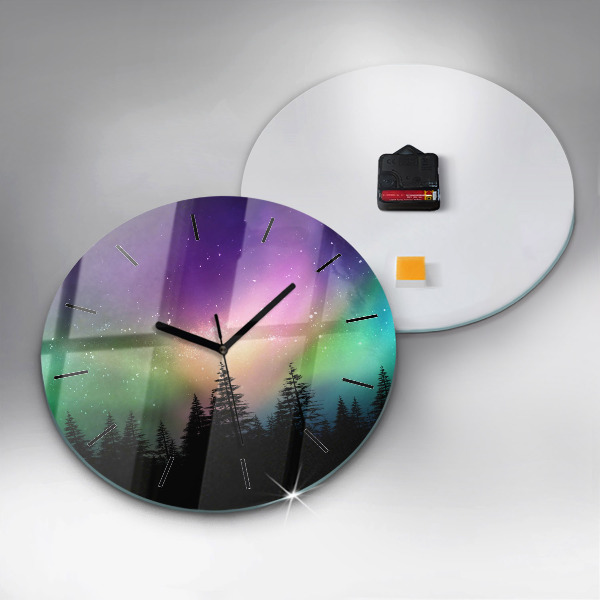 Round glass clock Northern lights