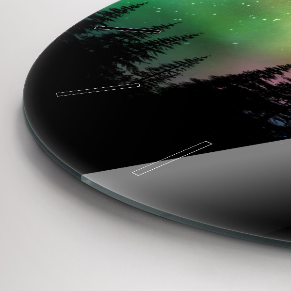 Round glass clock Northern lights