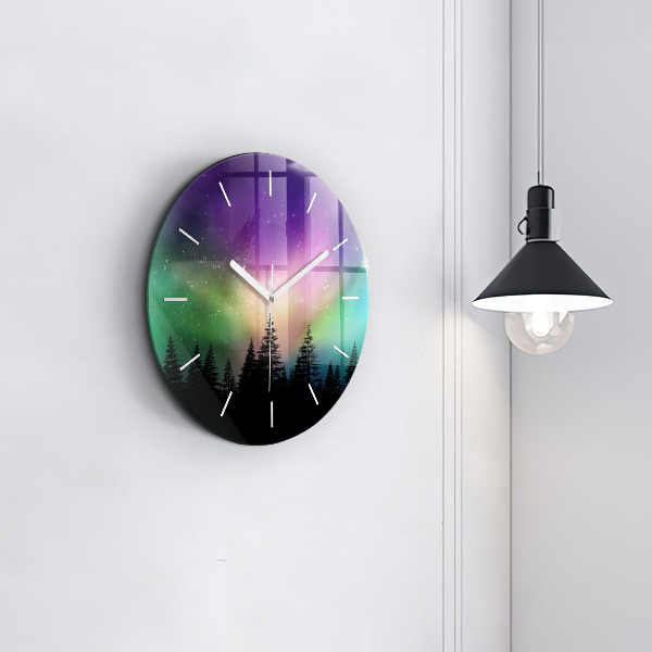 Round glass clock Northern lights