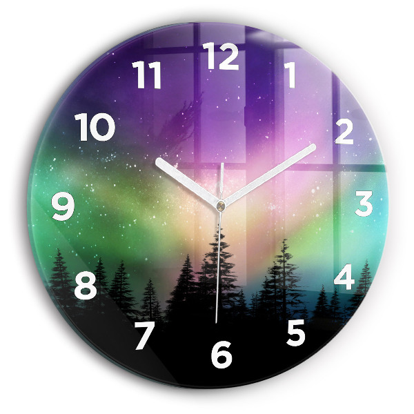 Round glass clock Northern lights