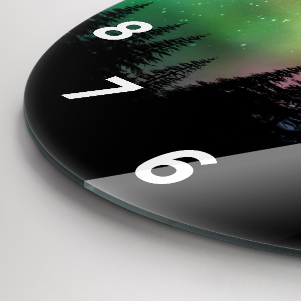 Round glass clock Northern lights