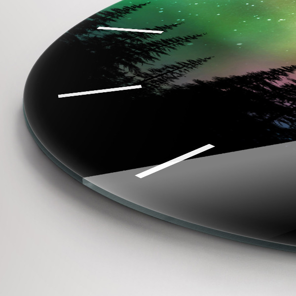 Round glass clock Northern lights