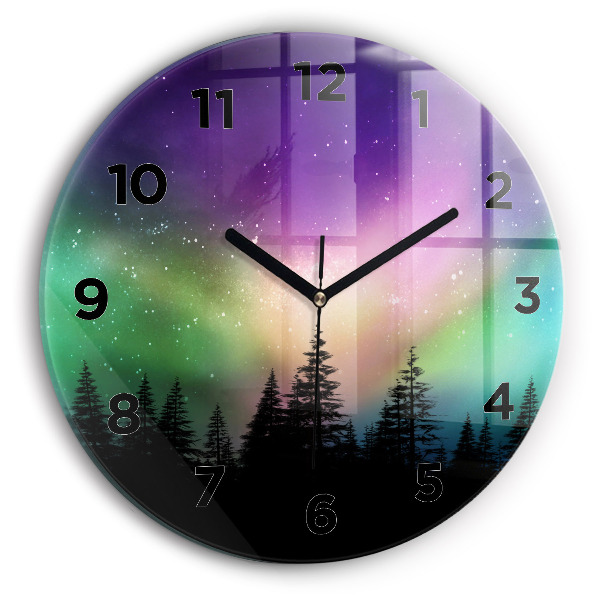 Round glass clock Northern lights