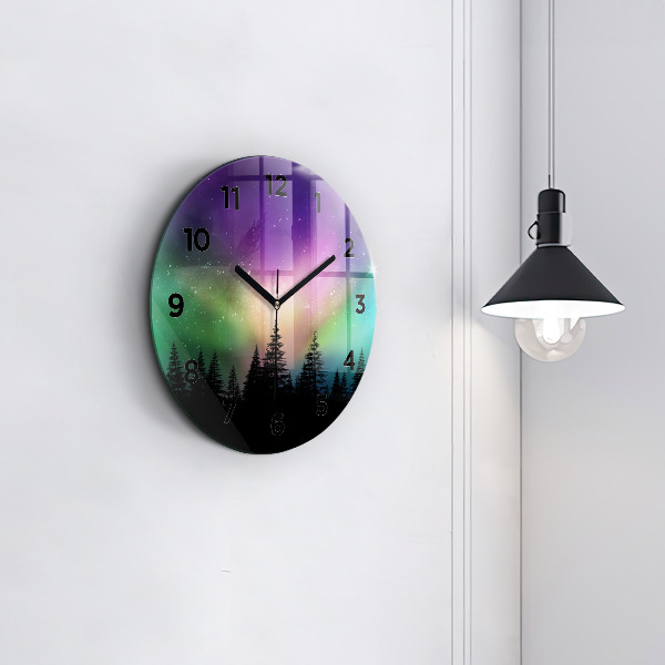 Round glass clock Northern lights