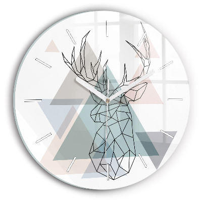 Round glass clock Reindeer Scandinavian style