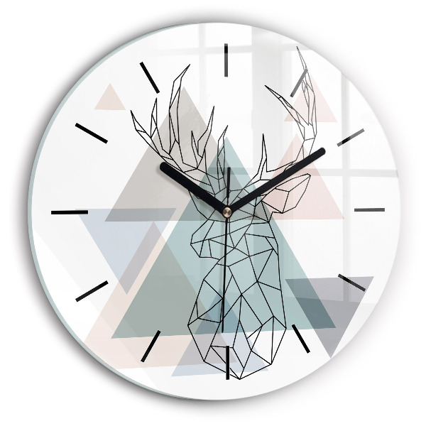 Round glass clock Reindeer Scandinavian style