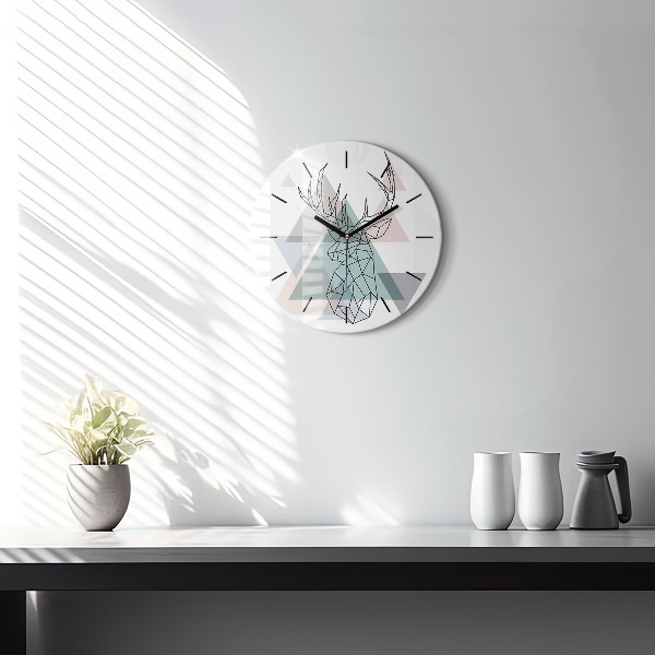 Round glass clock Reindeer Scandinavian style