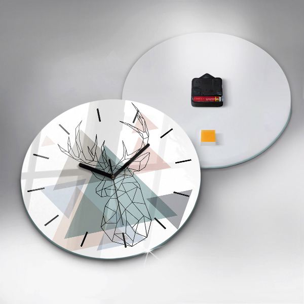Round glass clock Reindeer Scandinavian style