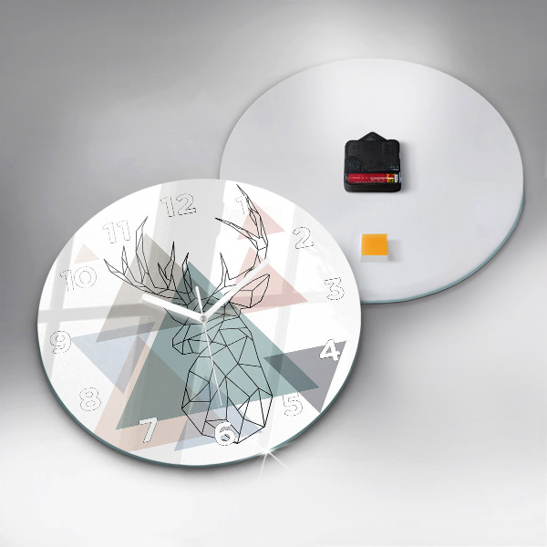 Round glass clock Reindeer Scandinavian style