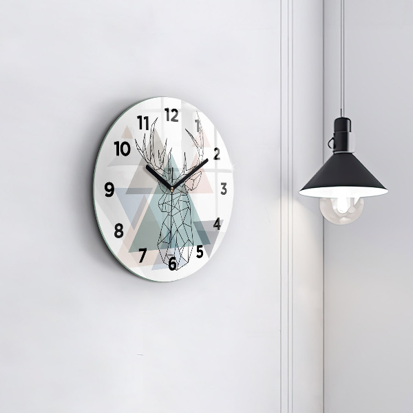Round glass clock Reindeer Scandinavian style