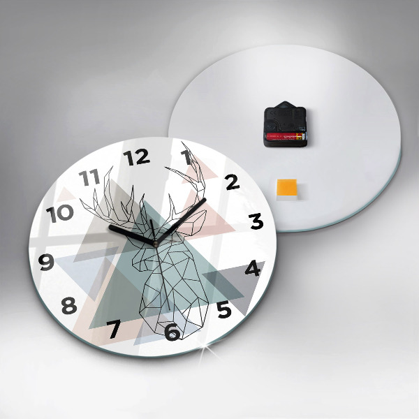 Round glass clock Reindeer Scandinavian style