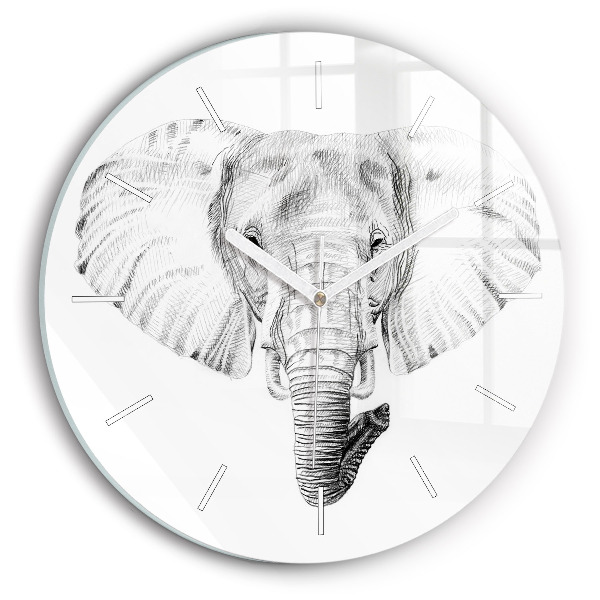 Round glass clock Graphic elephant head