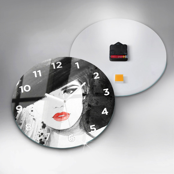 Round glass clock Woman in a hat