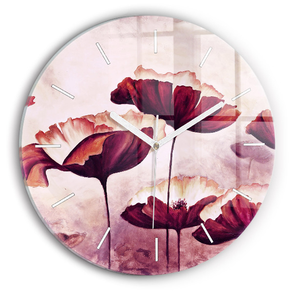 Round glass clock Blooming poppies