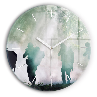 Round glass clock Army in the forest soldiers