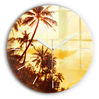Round glass clock Sunny palm trees