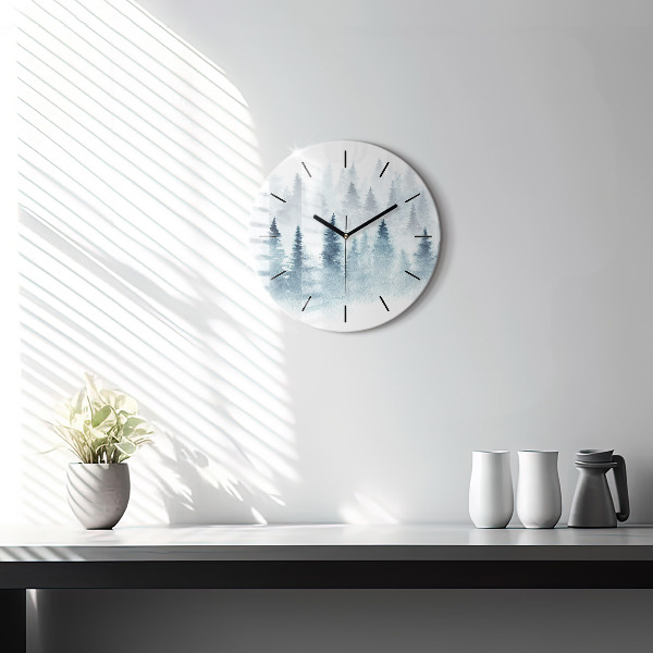 Round glass clock Winter forest
