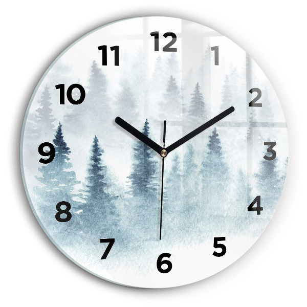 Round glass clock Winter forest