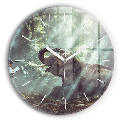 Round glass clock A boy is reading a book