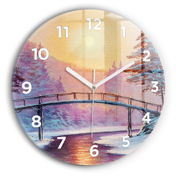 Round glass clock Christmas tree and bridge