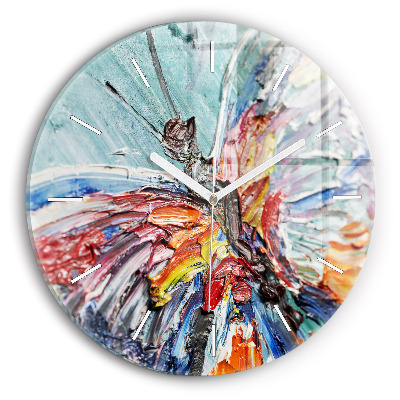 Round glass clock Fragment of oil art