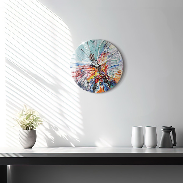 Round glass clock Fragment of oil art