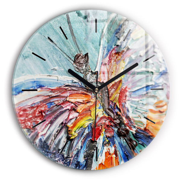 Round glass clock Fragment of oil art