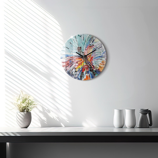 Round glass clock Fragment of oil art