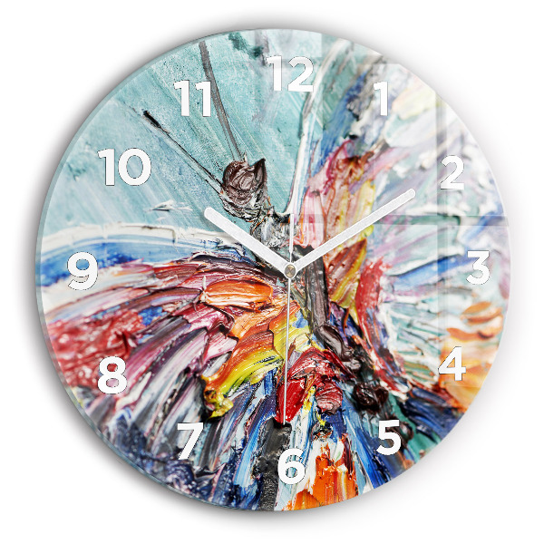 Round glass clock Fragment of oil art