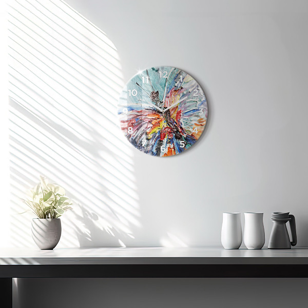 Round glass clock Fragment of oil art