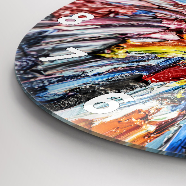 Round glass clock Fragment of oil art