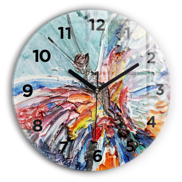 Round glass clock Fragment of oil art