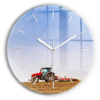 Round glass clock Farmer on a tractor