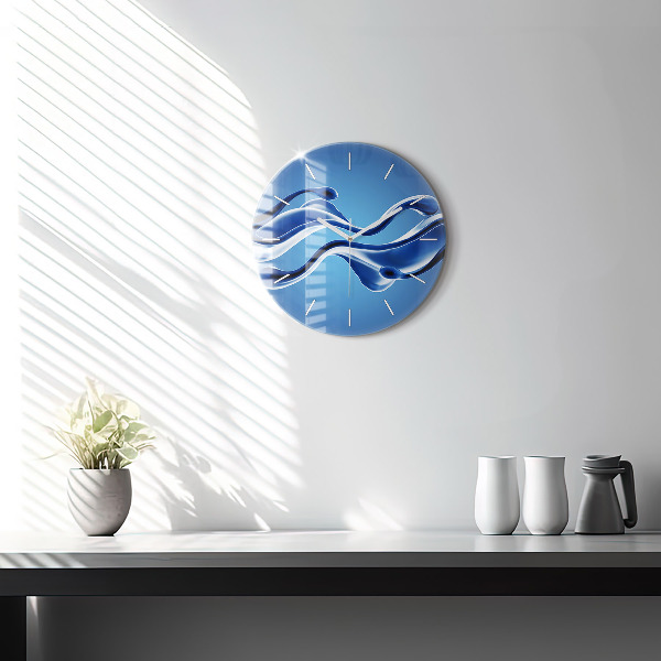 Round glass clock Liquid abstraction