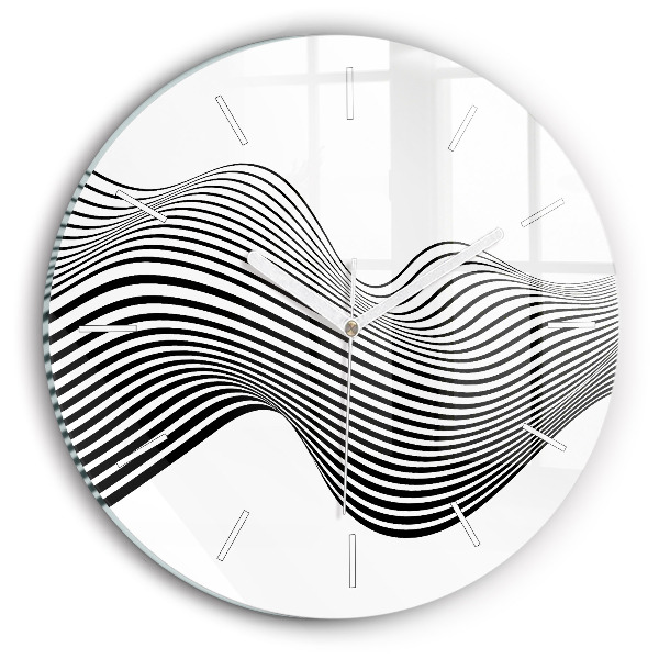 Round glass clock Black and white art