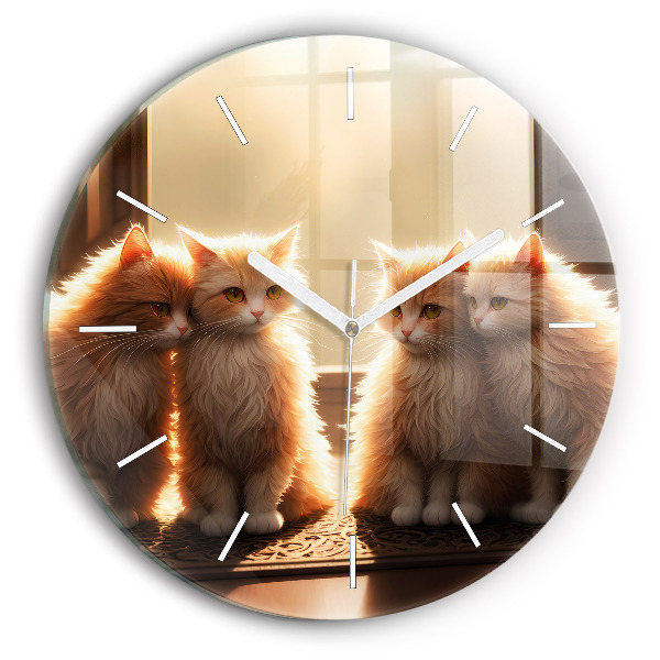 Round glass clock Four Kittens in the Sun
