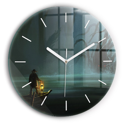 Round glass clock Man and Monster in the Swamp
