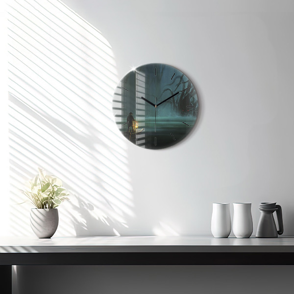 Round glass clock Man and Monster in the Swamp