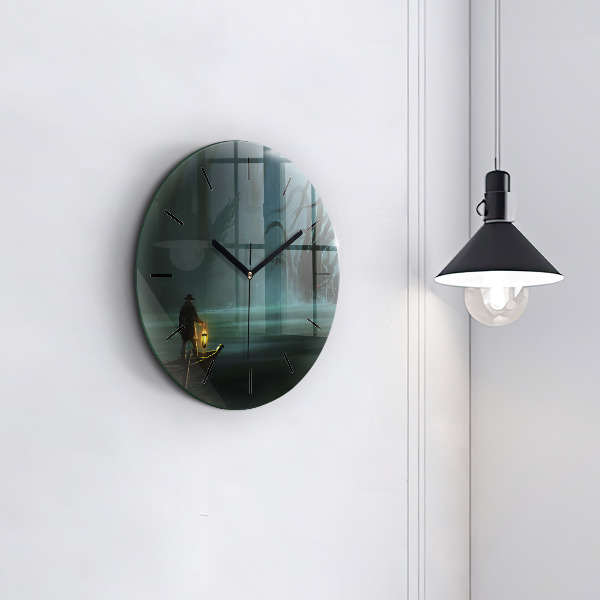 Round glass clock Man and Monster in the Swamp