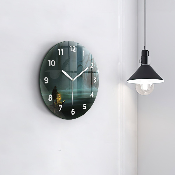 Round glass clock Man and Monster in the Swamp