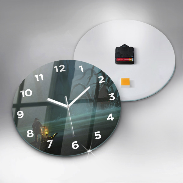 Round glass clock Man and Monster in the Swamp