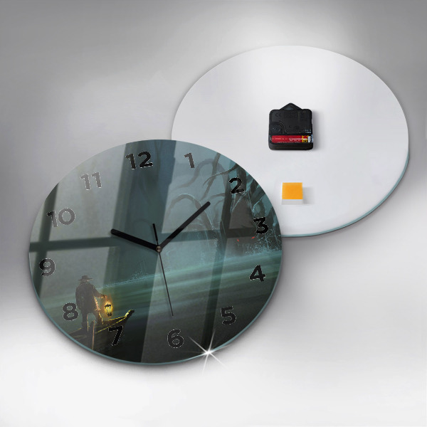 Round glass clock Man and Monster in the Swamp