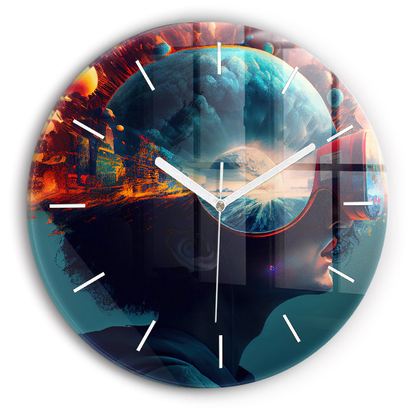 Round glass clock Futuristic world
